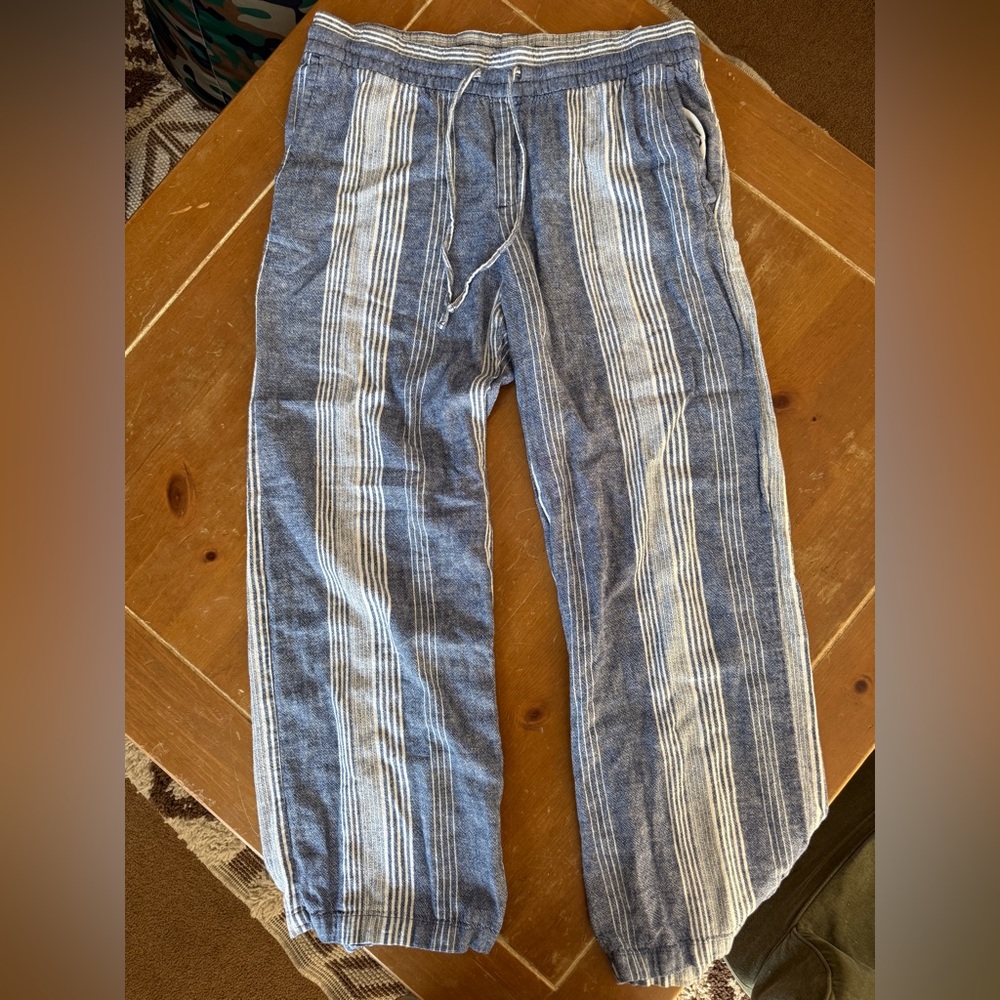 Navy and White Striped wide leg linen pants